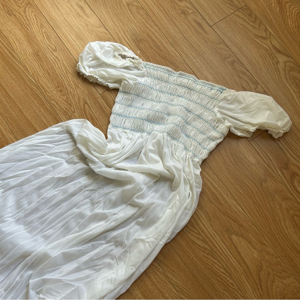 1955 Vintage White Ruched Puff Sleeve Gown